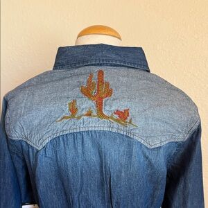 NWT Tasha Polizzi Denim Shirt with Floral Embroidery